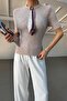 Short Sleeve Sweater with Scarf Mink - 3