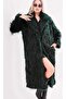 Women's Green Lined Long Fur Coat a Class Fabric Trend Makes a Difference