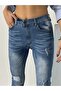 Women's Laser Cut Blue Embroidered Denim Tight-Leg Pants Jeans - 3