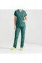 Dark Green Doctor Uniform Envelope Collar Scrubs Suit Bat Sleeve Nurse Clothing Cotton Fabric - 2