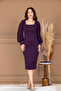 Crepe Square Collar Pencil Long Dress - Patlican Purple