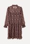 Women's Burgundy Floral Printed Mini Dress with Tie Collar - 6