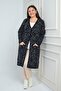 Women's Zebra Patterned Large Size Knitwear Long Cardigan with Pockets