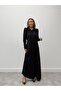 Women's Sleeve Zippered Buttoned Maxi Black Dress
