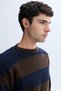 Men's Navy Blue Color Block Crew Neck Sweater - 3