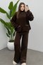 Women's Brown Turtleneck Pocket Detailed Sweater Pants Knitwear Set