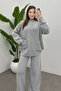 Women's Gray Turtleneck Pocket Detailed Sweater Pants Knitwear Set - 6