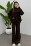 Women's Brown Turtleneck Pocket Detailed Sweater Pants Knitwear Set - 4