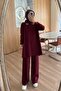 Slit Detail Collar Stoned Mercerized Hijab Suit - Burgundy