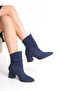 Women's Thick Heeled Pointed Toe Gusseted Suede Back Zipper Boots - 2