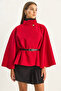 Women's Red Gold Button Detailed Belted Poncho 2712 60261570 - 4