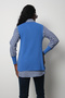 Women's Blue Ribbed Knit Sweater and Checkered Shirt Two-Piece Combination - 5