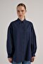 Women's Navy Blue Pleated Pocket Detailed Oversize Shirt 30062