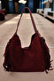 Women's Burgundy Suede Hobo Shoulder Bag. Puppy Handbag. - 2