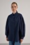 Women's Navy Blue Pleated Pocket Detailed Oversize Shirt 30062 - 6