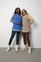 Women's Blue Ribbed Knit Sweater and Checkered Shirt Two-Piece Combination - 8