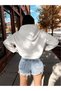 Women's White More Spaghetti Cat Printed 3 Thread Hoodie Sweatshirt - 2