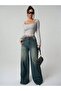 Women's Gray Ribbed Knitted Fabric Long Sleeve Bodysuit - 2