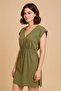 Women's Khaki Side Slit Buckled V-Neck Mini Beach Dress - 2