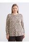 Plus Size Crew Neck Patterned Blouse - 2