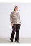 Plus Size Crew Neck Patterned Blouse - 8