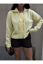 Jacket Collar Knitted Cardigan with Button and Lace Detail
