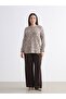 Plus Size Crew Neck Patterned Blouse - 7