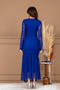 Tulle Ruched Detail Pencil Long Dress - Cobalt Blue - 8