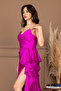 Organza Satin Back Drawstring Long Evening Dress - Fuchsia - 3