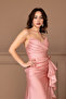 Organza Satin Back Drawstring Long Evening Dress - Powder - 4