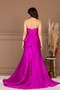 Organza Satin Back Drawstring Long Evening Dress - Fuchsia - 7
