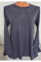 Er Clothing Winter Cotton Combed Cotton Blouse Long Sleeve Crew Neck Stone Gray - 4