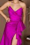 Organza Satin Back Drawstring Long Evening Dress - Fuchsia - 2