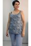 Blue Indigo Latte Patterned Rope Strap Combed Viscose T-Shirt - 3