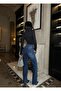 Women's Navy High Waist Large Diamond Stone Palazzo Design Jeans Pants - 4