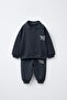 Boys' Cotton Navy Blue Polo Neck “Make It Happen” Tracksuit Set - Relaxed Fit, Letter Print