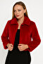 Women's Red Brooched Etol Thai Feather Fur Bolero Jacket - 2