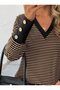    Women's Long Sleeve V-Neck Patterned Single Jersey Blouse - 3