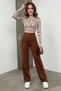 Women's High Waist Elastic Ribbed Stitching Crepe Flared Spanish Palazzo Pants