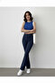 Women's High Waist Elastic Ribbed Stitching Crepe Flared Spanish Palazzo Pants - 2