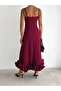 Ruffle Detailed Adjustable Straps Zippered Maxi Length Evening Dress Stylish Night - 7