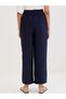 Navy Blue Wide Leg Pleat Detail Pants - 6