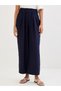 Navy Blue Wide Leg Pleat Detail Pants - 3
