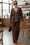 Cut Line Jacket Set H25306 Brown