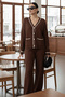 Cut Line Jacket Set H25306 Brown - 2