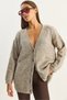 Women's Beige V-Neck Oversize Boucle Carmen Knitwear Cardigan 2433 60283679
