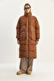 Women's Brown Hidden Hooded Pocket Detailed Long Lined Puffer Coat 4044 60283683 - 4