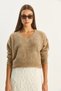 Women's Mink Self-Textured V-Neck Sweater 8078 60283688 - 5
