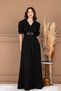 Imported K Crepe Balloon Sleeve Pearl Detailed Maxi Dress - Black