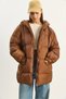 Women's Brown Hooded Oversize Bat Sleeve Puffer Coat 60283686 - 3